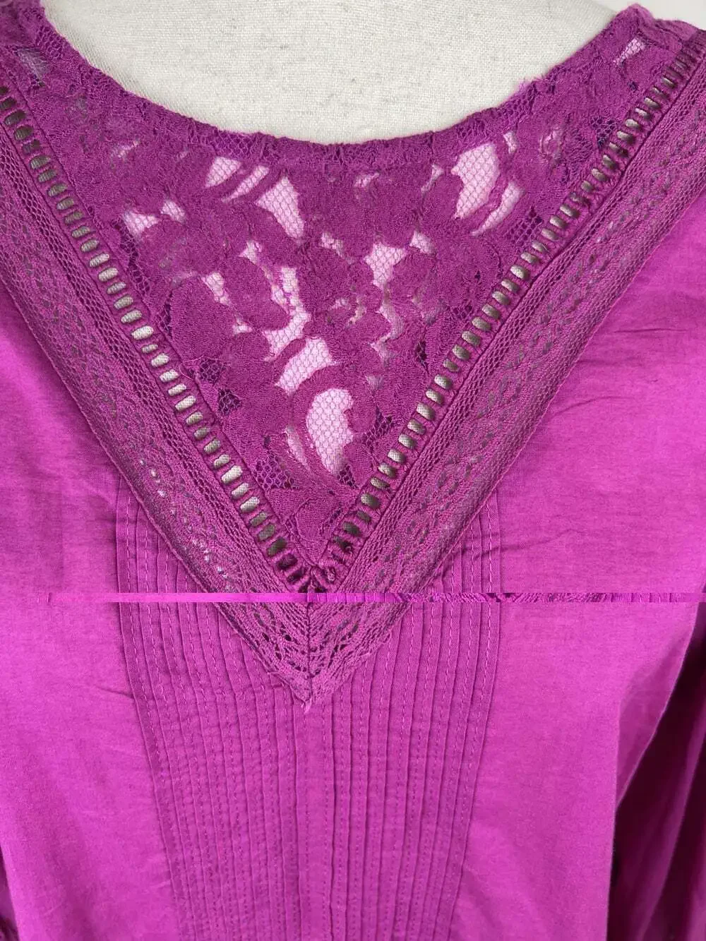 Farm Rio Anthropologie NWT Small Magenta Cotton Lace Balloon Sleeve Blouse